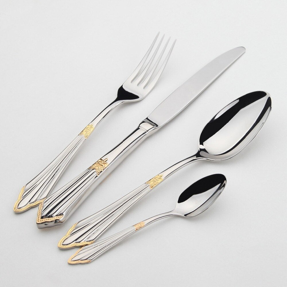 Conjunto de Talheres em Aço Inoxidável | Acabamento Dourado, 24 ou 48 Peças | Ondine