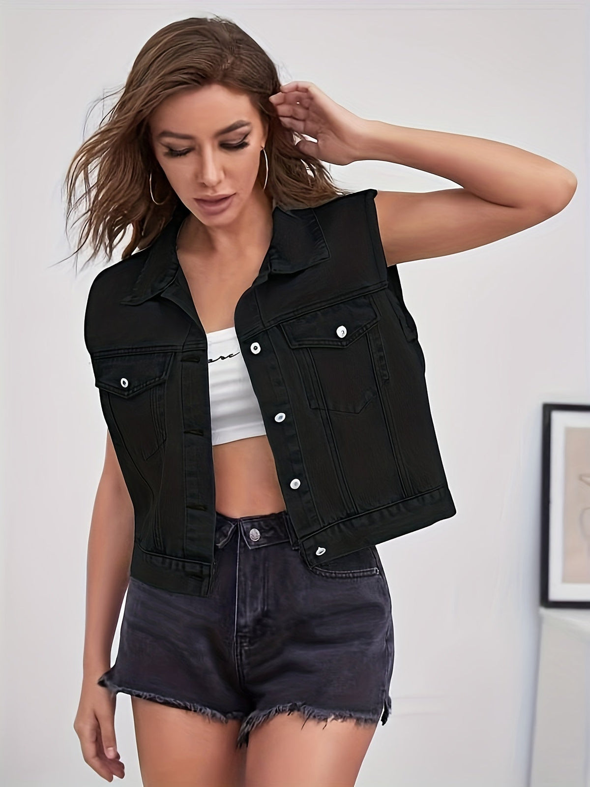 Maren | Mulher Colete Jeans com Bolsos Abas