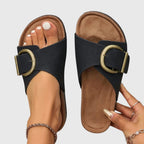 Sandálias Femininas Confortáveis | Sem Cadarço com Fivela | Bege, Preto, Cáqui