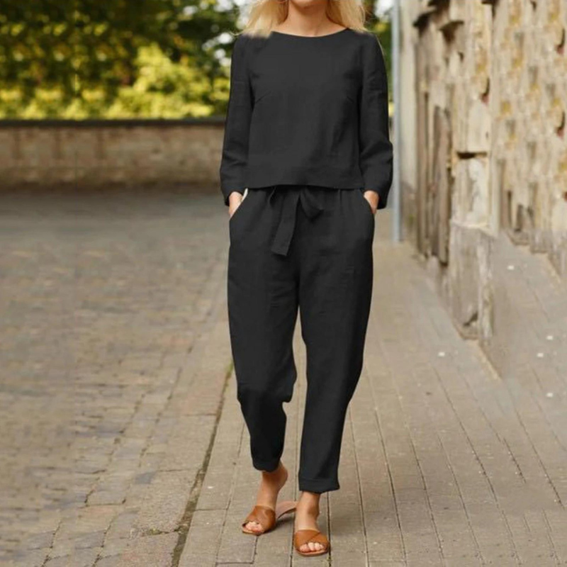 Kira | Conjunto Feminino Duas Peças Blusa Calça Gola Redonda