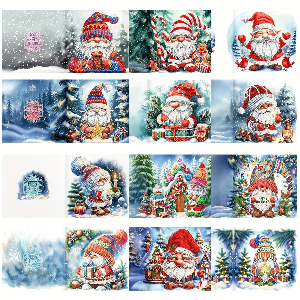 Linnea | Cartões de Natal DIY Diamond Painting | 12 Peças, Tema Pai Natal | Feitos à Mão