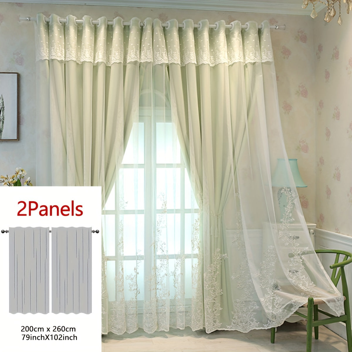 Reva | Cortinas Bordadas Fadas | Filtragem de Luz, Conjunto 2 Painéis | 100% Poliéster, Argolas