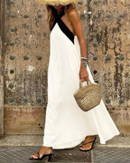 Mulher Vestido Maxi Decote Cruzado Costas Abertas