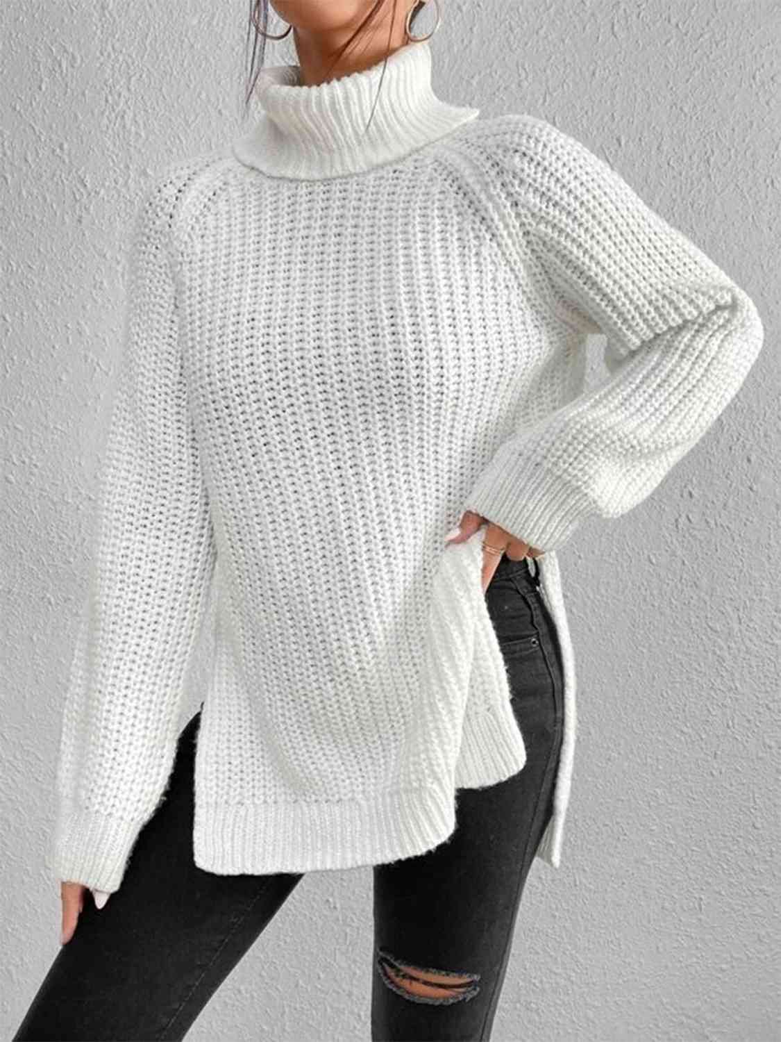 Perla | Camisola Feminina Gola Alta Canelada com Fenda Lateral