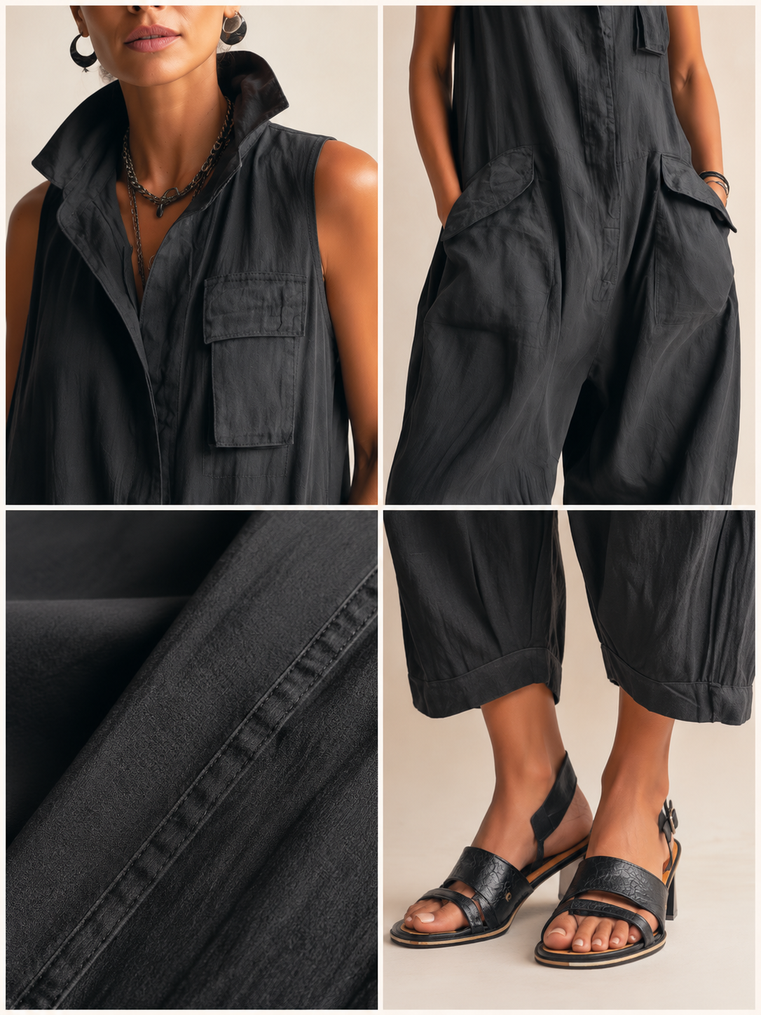 Ottoline | Macacão Feminino Wide Leg Bolsos