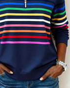 Pullover Feminino | Listrado, Gola com Zíper | Estilo Casual