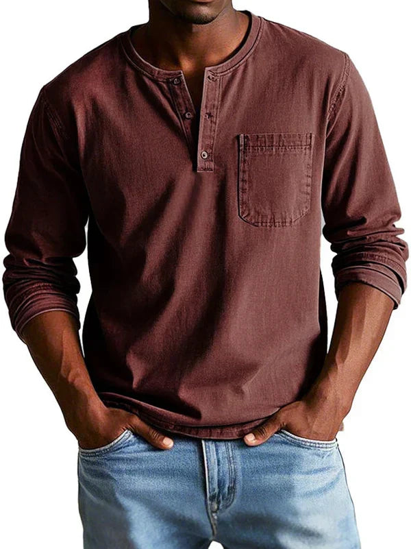 Homem Camisa Henley Manga Longa Relaxada