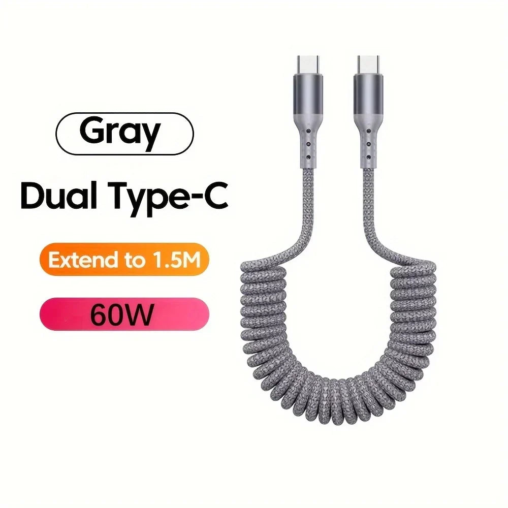 Cabo USB-C 100W | Carregamento Rápido, Design Mola | Soraya