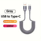Cabo USB-C 100W | Carregamento Rápido, Design Mola | Soraya