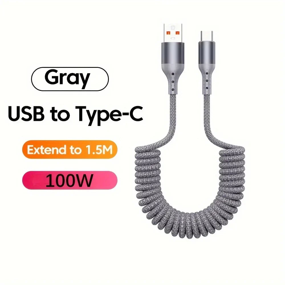 Cabo USB-C 100W | Carregamento Rápido, Design Mola | Soraya