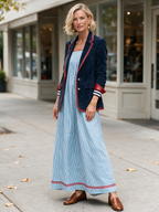 Liora | Vestido Longo Feminino Listrado Alças Finas Minimalista