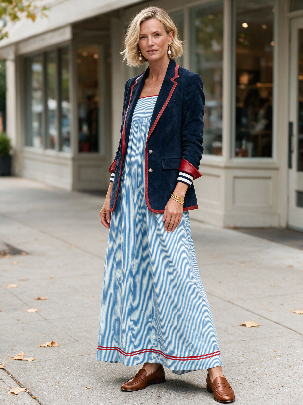 Liora | Vestido Longo Feminino Listrado Alças Finas Minimalista