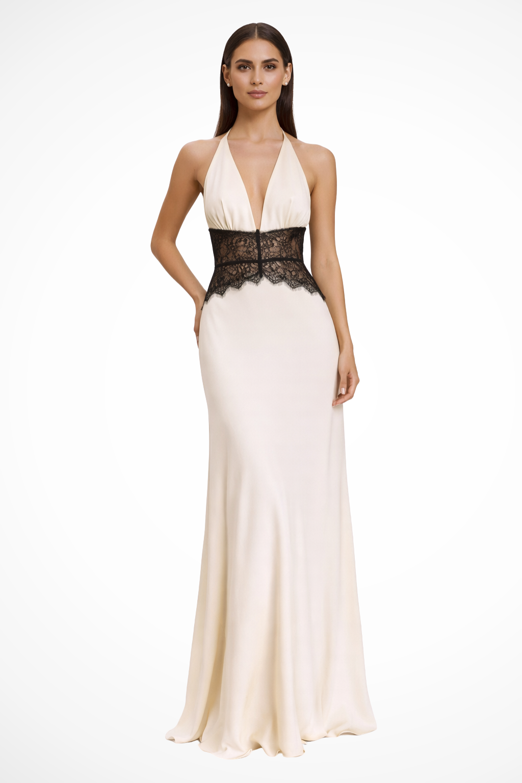 Nova | Vestido Maxi Mulher Halter Costas Nuas Renda
