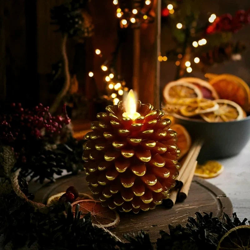 Wenna | Velas LED Decorativas | Design de Pinha, Efeito Chama Realista | Set de 2