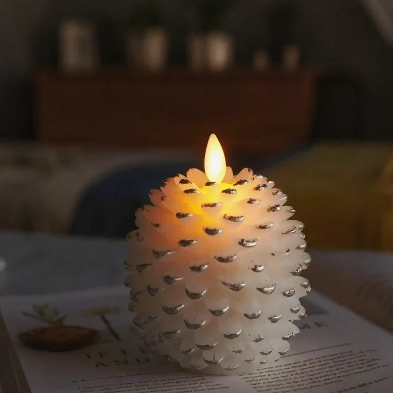 Wenna | Velas LED Decorativas | Design de Pinha, Efeito Chama Realista | Set de 2