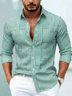 Camisa Masculina Listrada Manga Longa Vintage