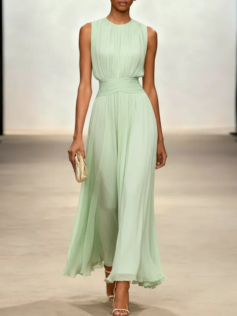 Vestido Longo em Chiffon Franzido Mulher
