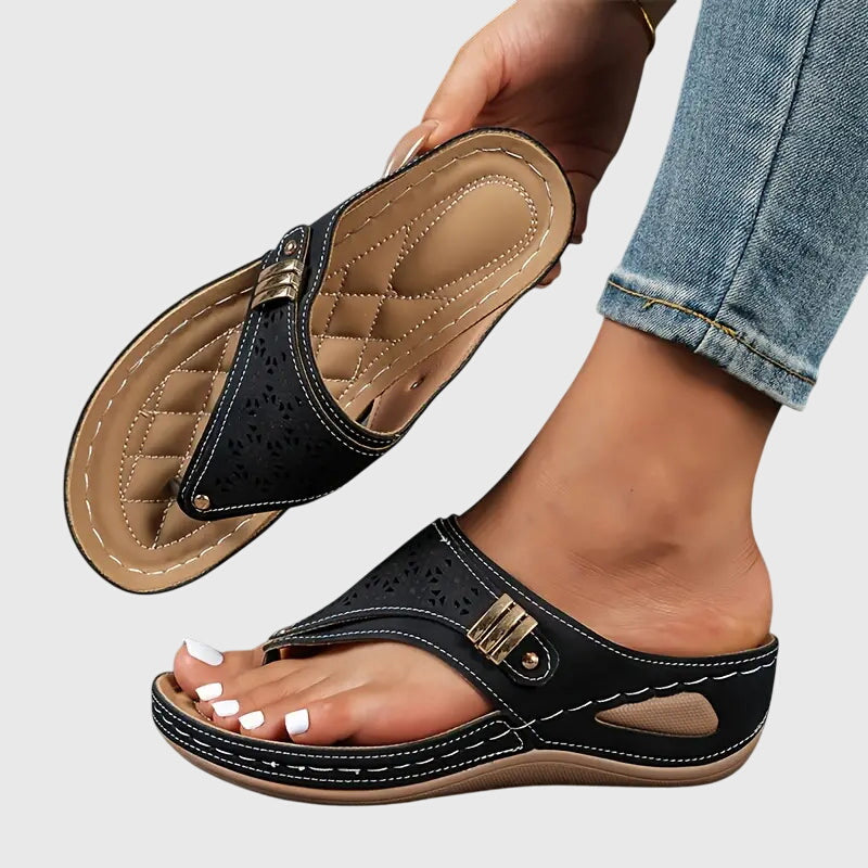 Bea | Sandálias Ortopédicas Femininas Cunha Slip-On Suporte Plantar