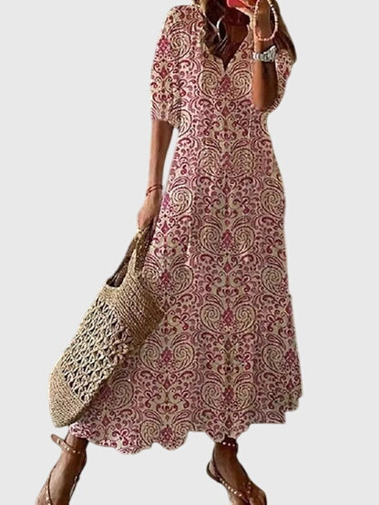 Vada | Vestido Feminino Boho Estampado Decote V Leve