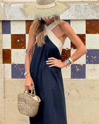 Mulher Vestido Maxi Decote Cruzado Costas Abertas