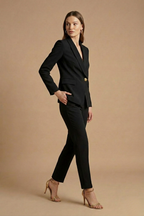 Ondine | Mulher 2 Peças Conjunto Blazer Gola Xale Calça Reta