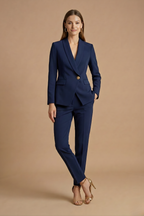 Ondine | Mulher 2 Peças Conjunto Blazer Gola Xale Calça Reta