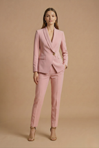 Ondine | Mulher 2 Peças Conjunto Blazer Gola Xale Calça Reta