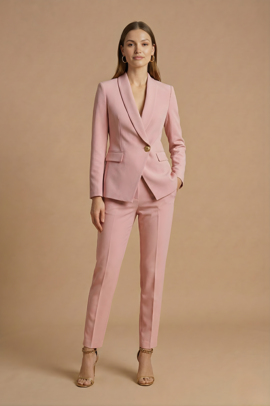 Ondine | Mulher 2 Peças Conjunto Blazer Gola Xale Calça Reta