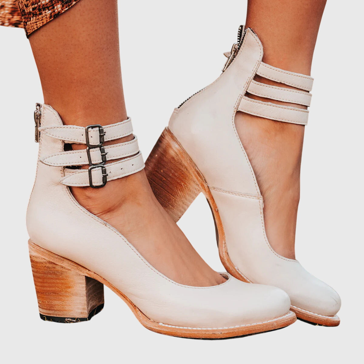 Florine | Botas Femininas Tornozelo Salto Bloco Fivelas