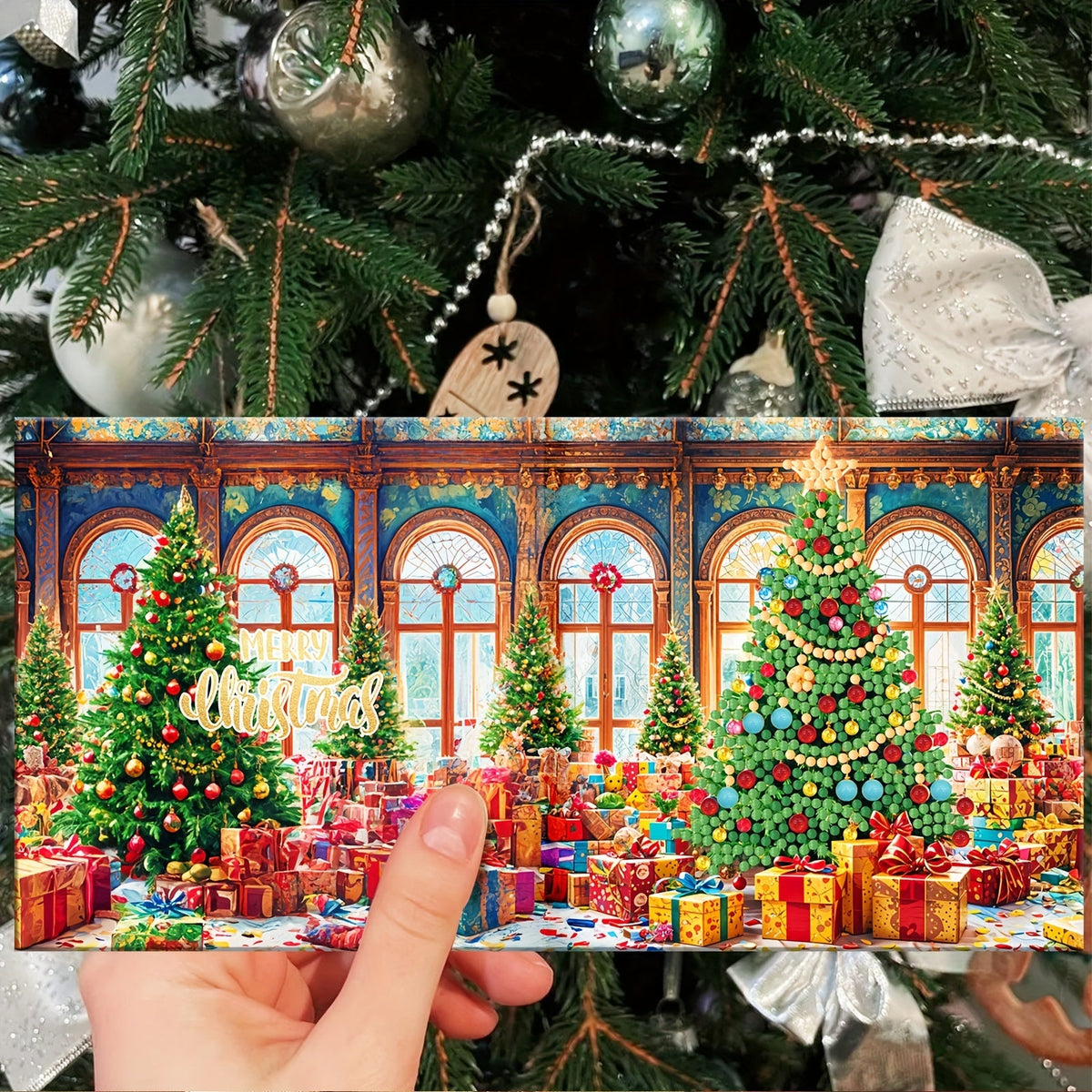 Neela | Kit de Cartões de Natal com Diamond Painting | 12 Unidades, Pai Natal e Animais | DIY Criativo