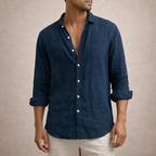 Camisa de Linho Homem | Ajuste Regular, Gola Aberta