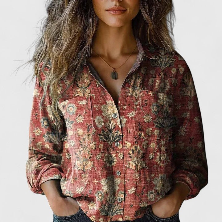 Delphine | Blusa Feminina Floral Gola Lapela