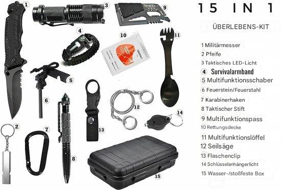 Linnea | Kit de Emergência 15 em 1 | Sobrevivência Outdoor | Multifuncional, Compacto