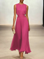 Vestido Longo em Chiffon Franzido Mulher
