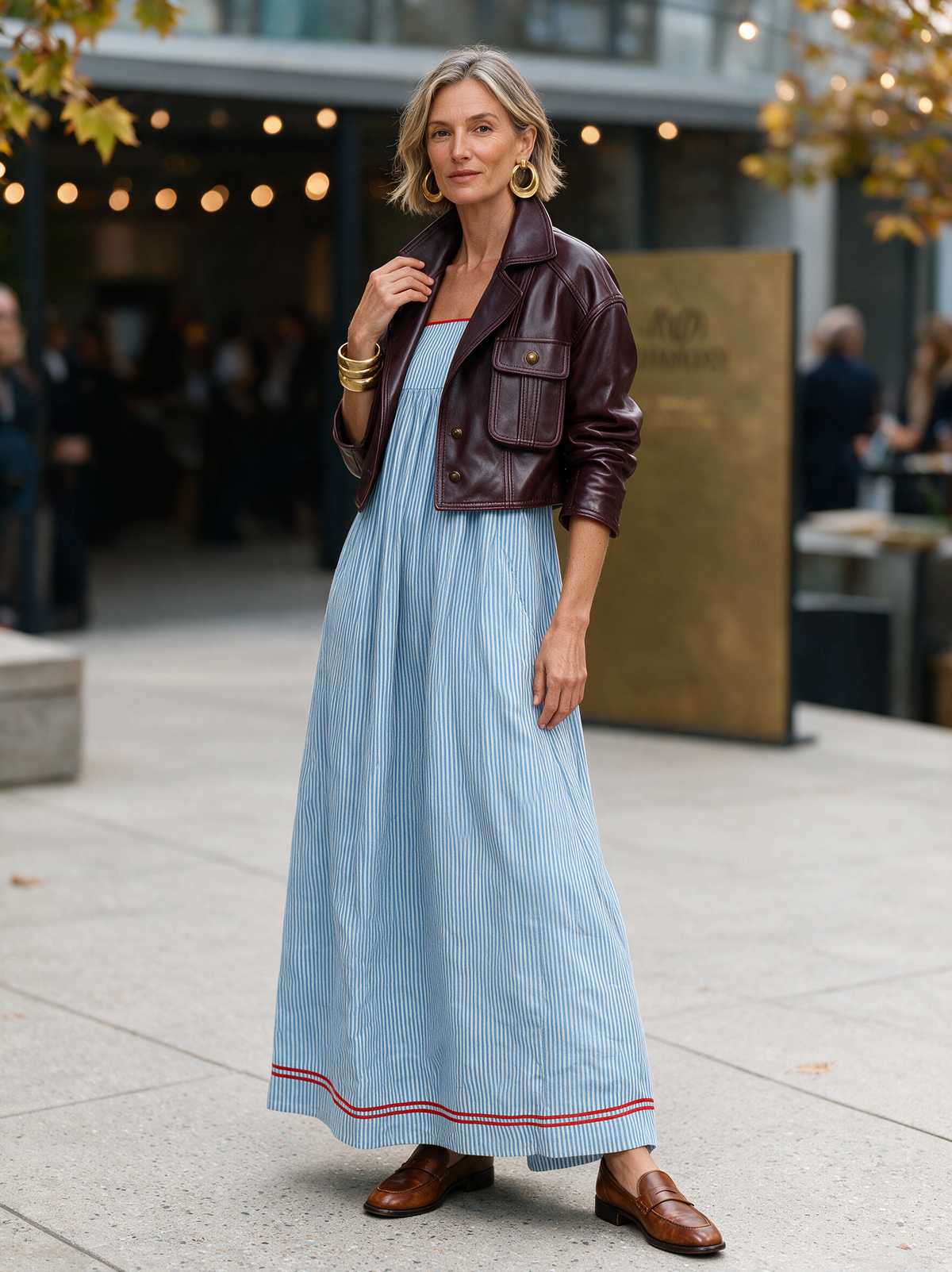 Liora | Vestido Longo Feminino Listrado Alças Finas Minimalista