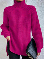 Perla | Camisola Feminina Gola Alta Canelada com Fenda Lateral