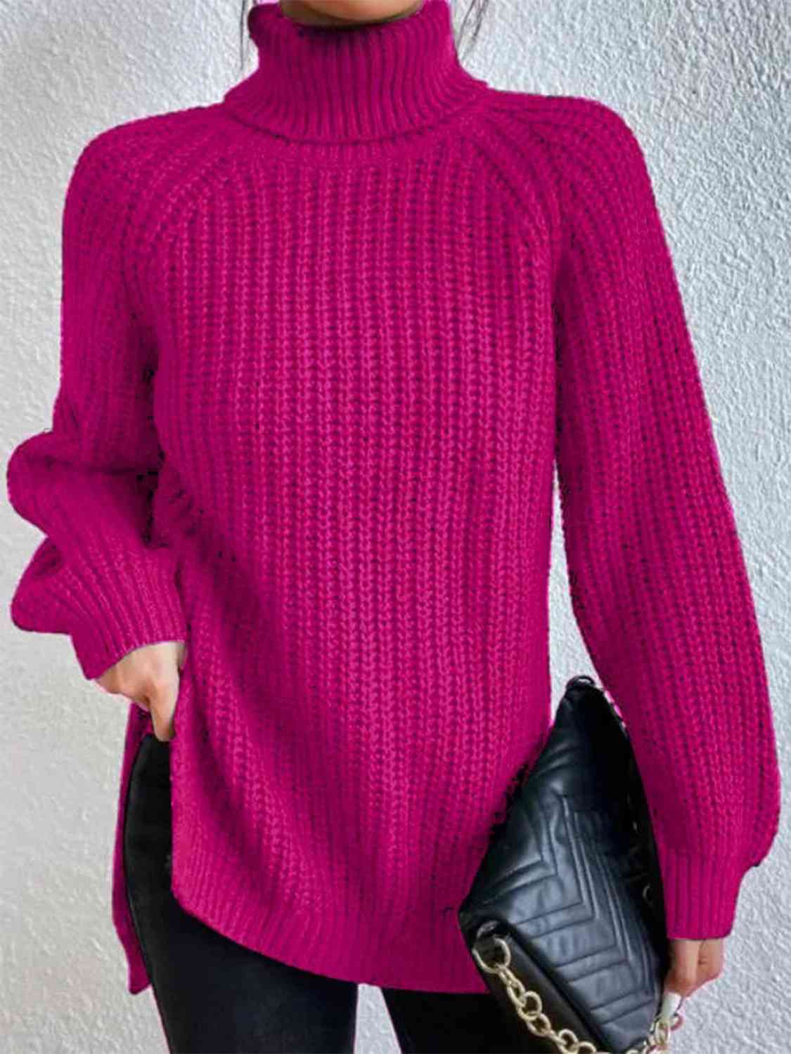 Perla | Camisola Feminina Gola Alta Canelada com Fenda Lateral