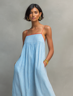 Ondina | Vestido Maxi Feminino Riscas com Alças Finas