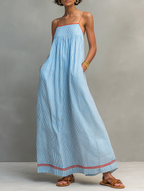 Ondina | Vestido Maxi Feminino Riscas com Alças Finas