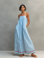 Liora | Vestido Longo Feminino Listrado Alças Finas Minimalista