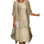 Xanthe | Vestido Midi Feminino Mangas Transparentes