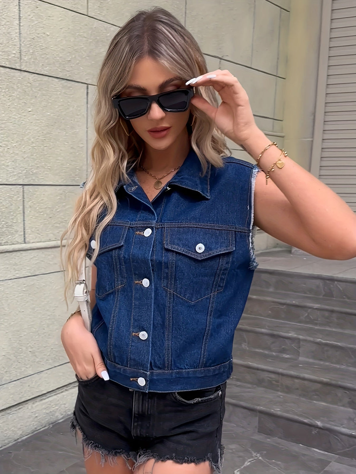 Maren | Mulher Colete Jeans com Bolsos Abas
