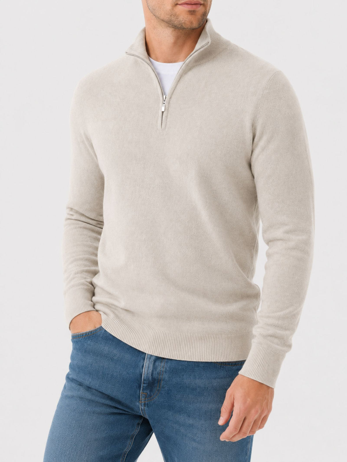 Aria | Camisola Masculina Merino Decote em V com Fecho