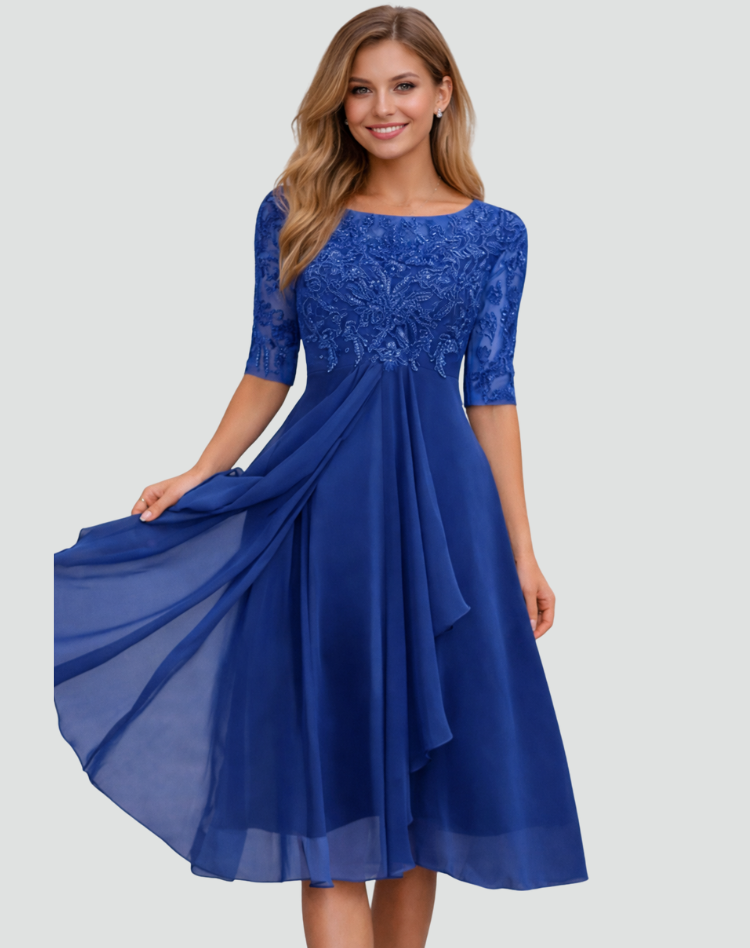 Vestido Midi de Festa Mulher | Renda, Manga Três Quartos | Corte Regular