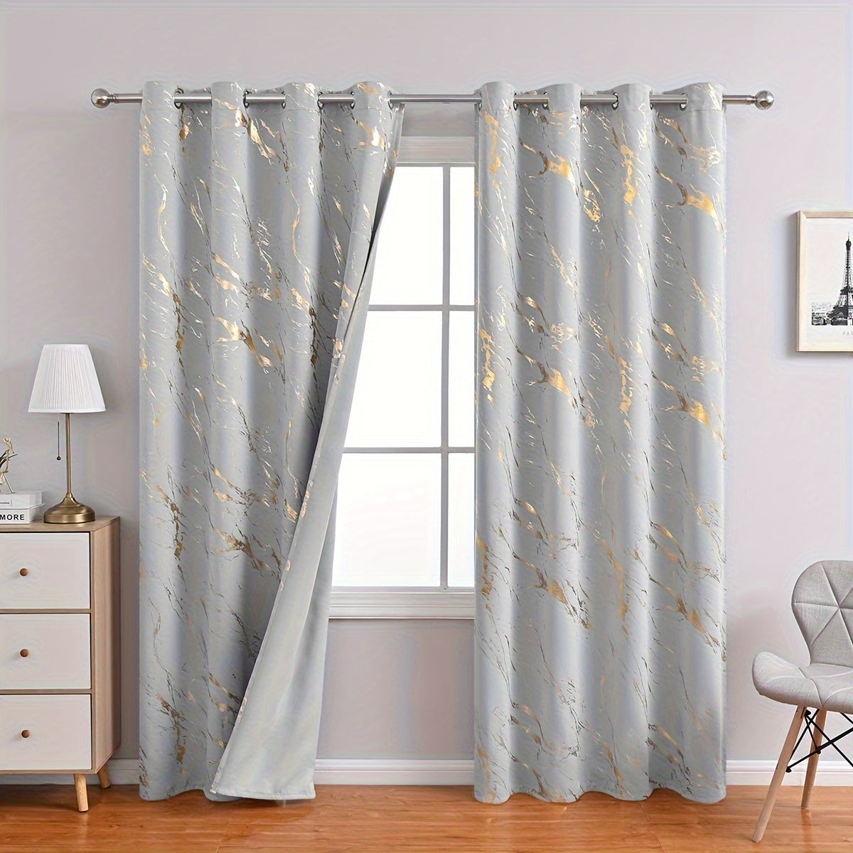 Aria | Cortinas Blackout | Estampa Mármore Bronzeado, 2 Peças | Sala e Quarto