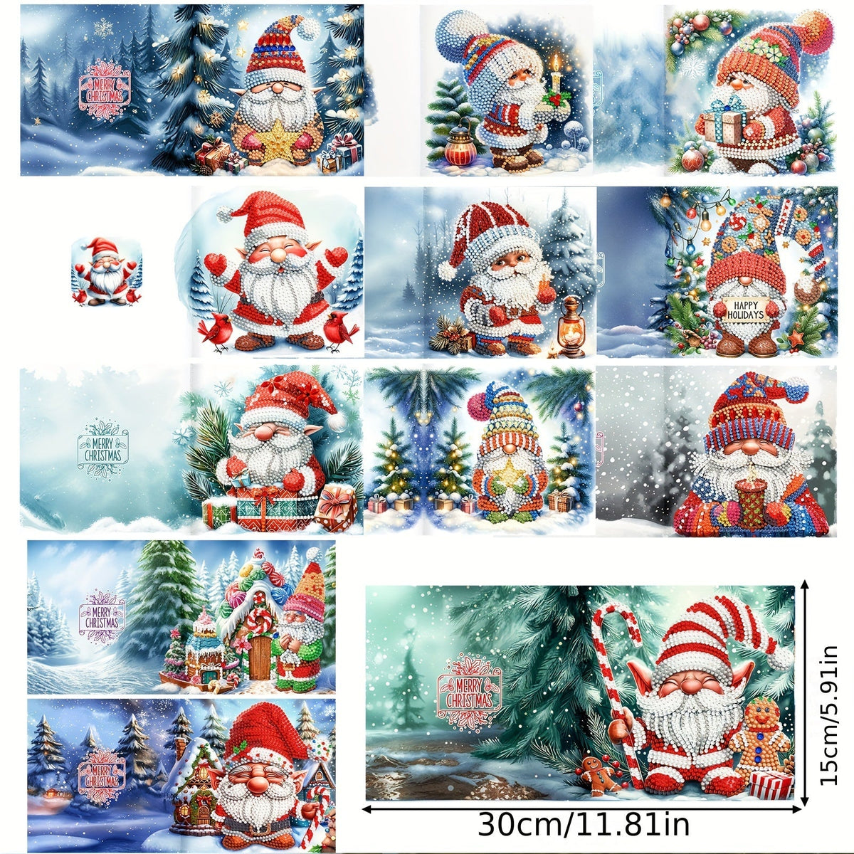 Linnea | Cartões de Natal DIY Diamond Painting | 12 Peças, Tema Pai Natal | Feitos à Mão