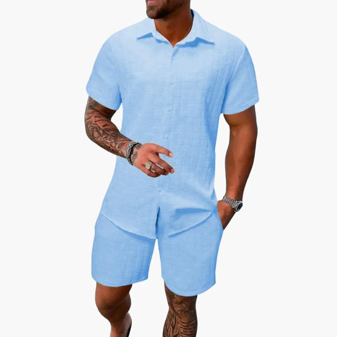 Ximena | Conjunto Masculino 2 Peças Camisa e Calção Jacquard