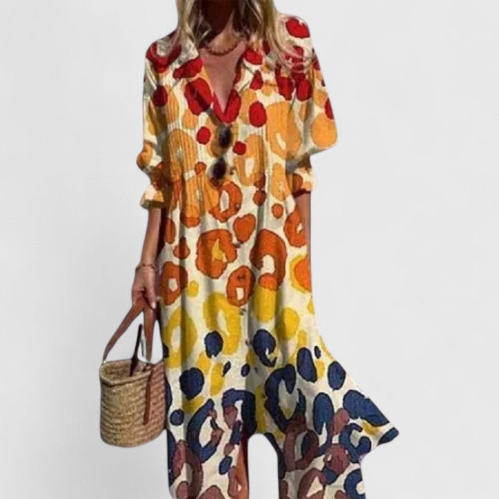 Vestido Maxi Feminino Boho Estampado Meia Manga
