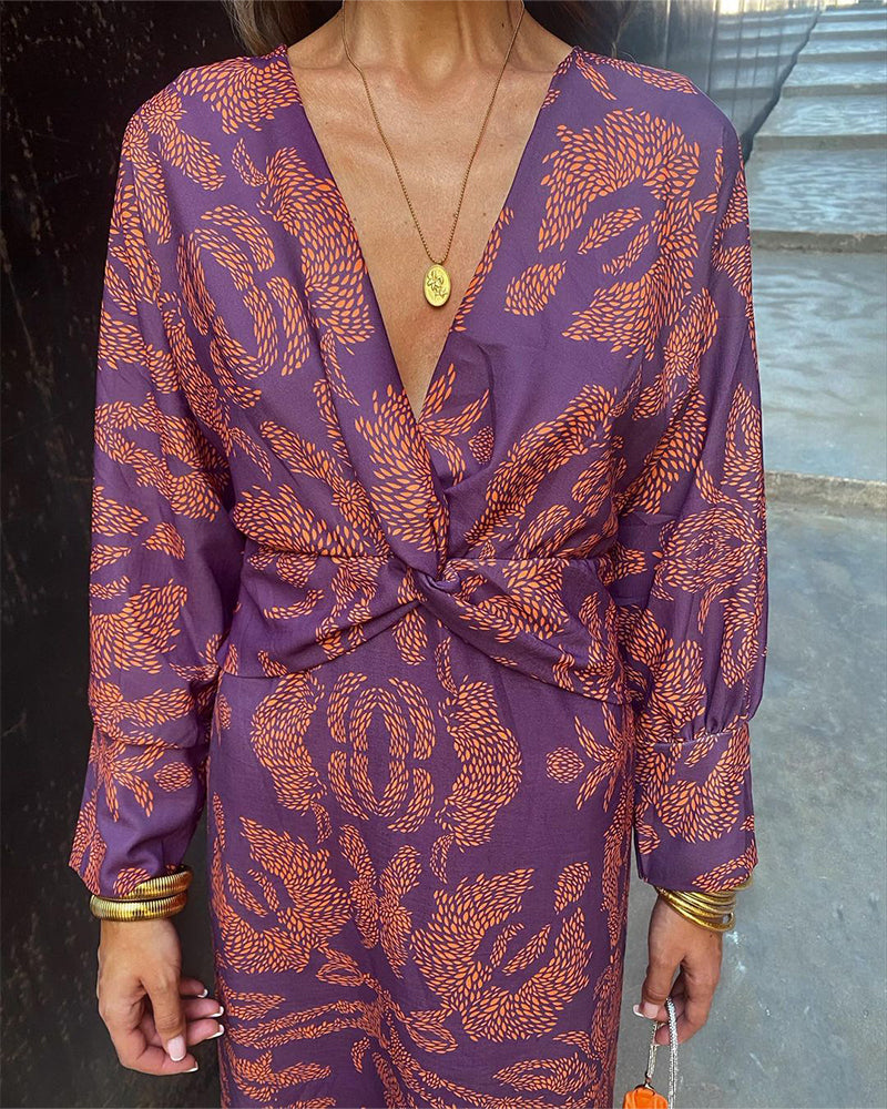Valentina | Vestido Feminino Maxi Boho Decote V Estampado