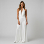 Macacão Longo Decote Halter | Branco, Corpo Ajustado | Feminino